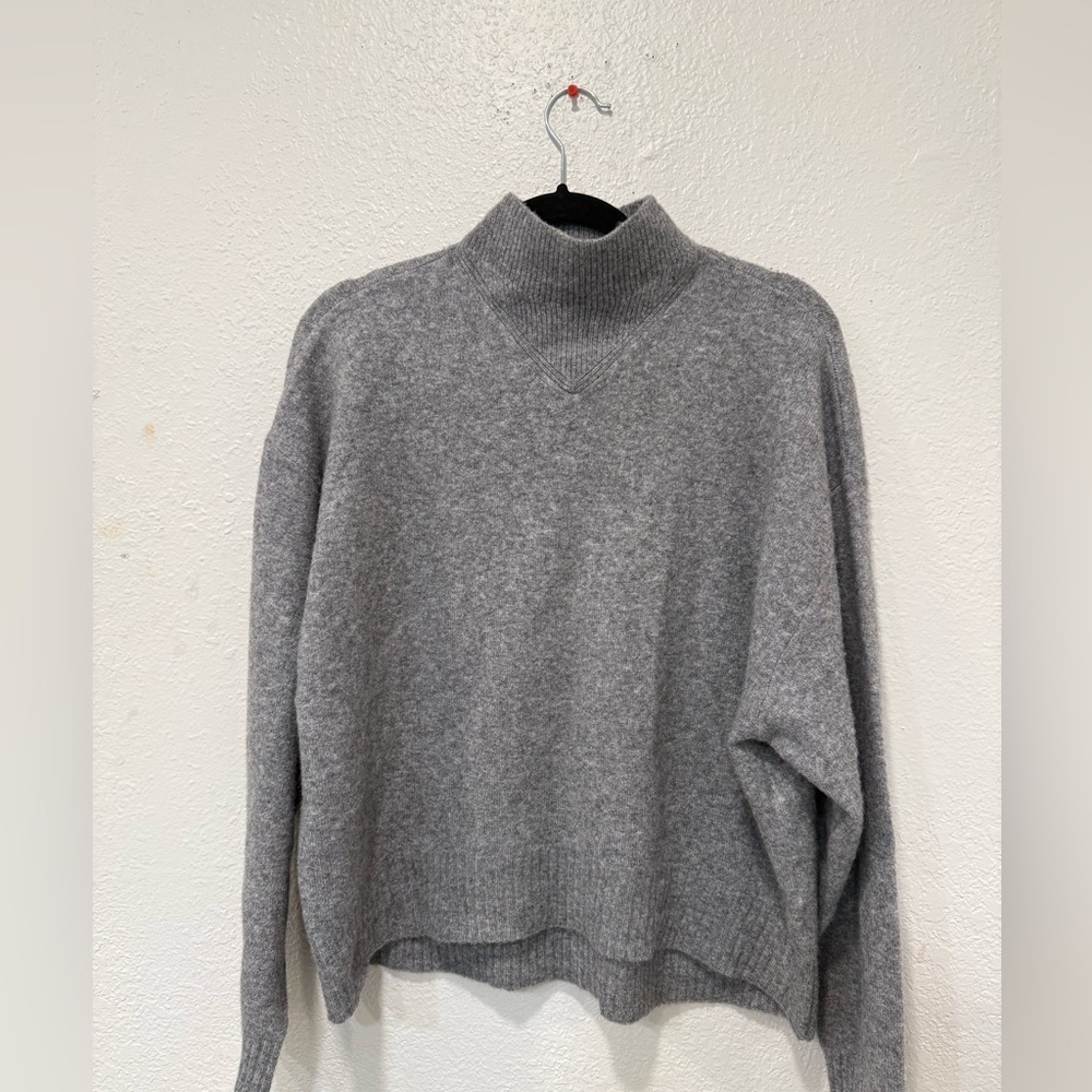 AllSaints Asha High Neck Sweater Size Xs  Grey Wool Blend Crop Oversized Boxy - Picture 2 of 8